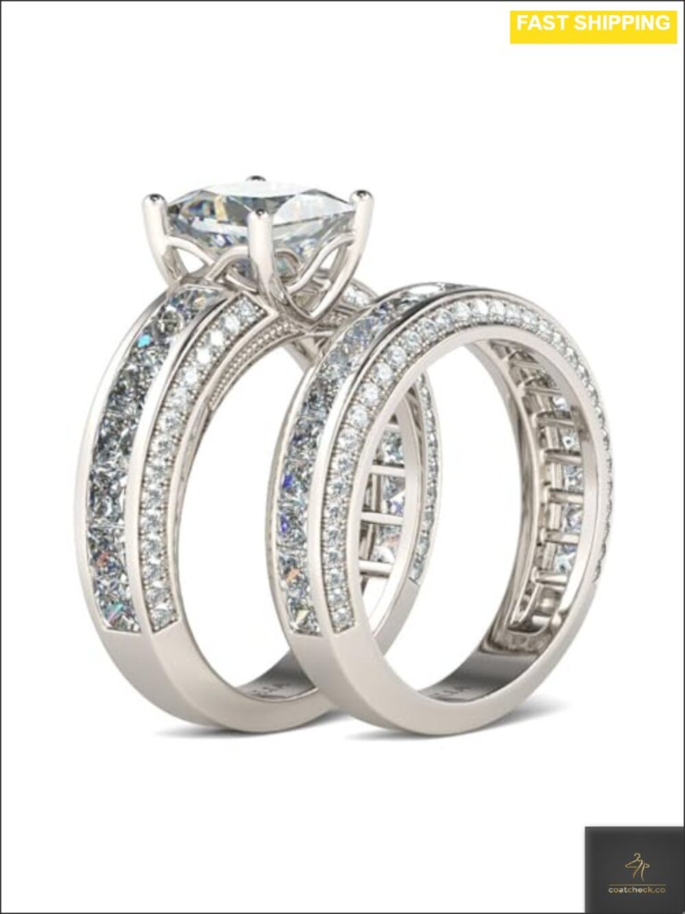 Jeulia 2.85 Carat Sterling Silver Princess Cut Bridal Set Engagement Wedding